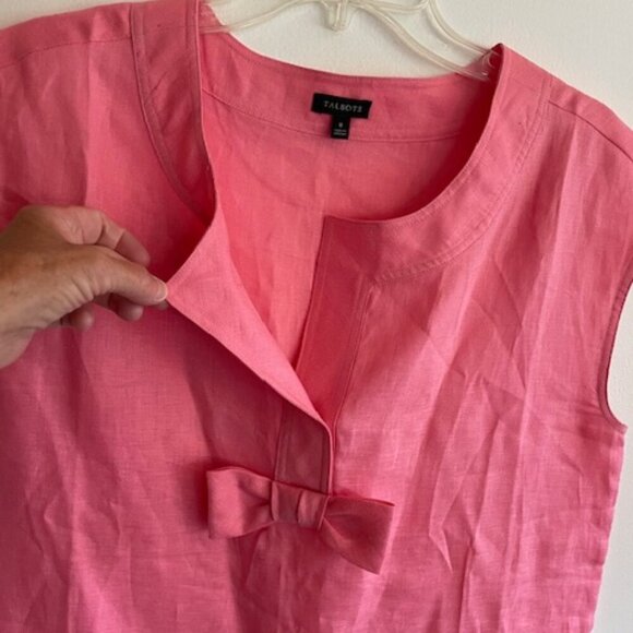 TALBOTS Linen Bow Accent Sleeveless Salmon Pink Top 8 - Picture 7 of 15